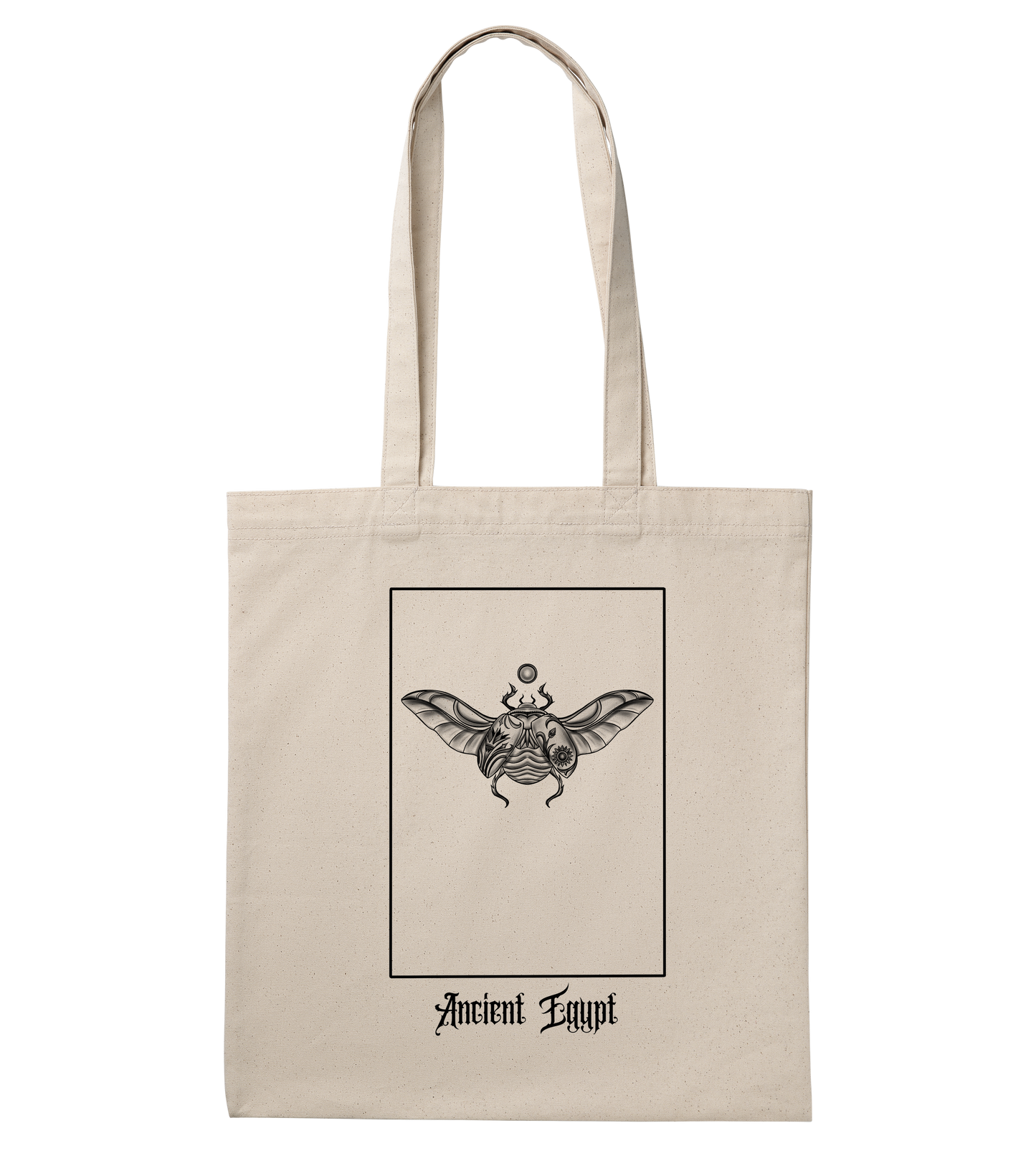 Tote Bag with Scarabee Inspired by Ancient Egyptic Art - White