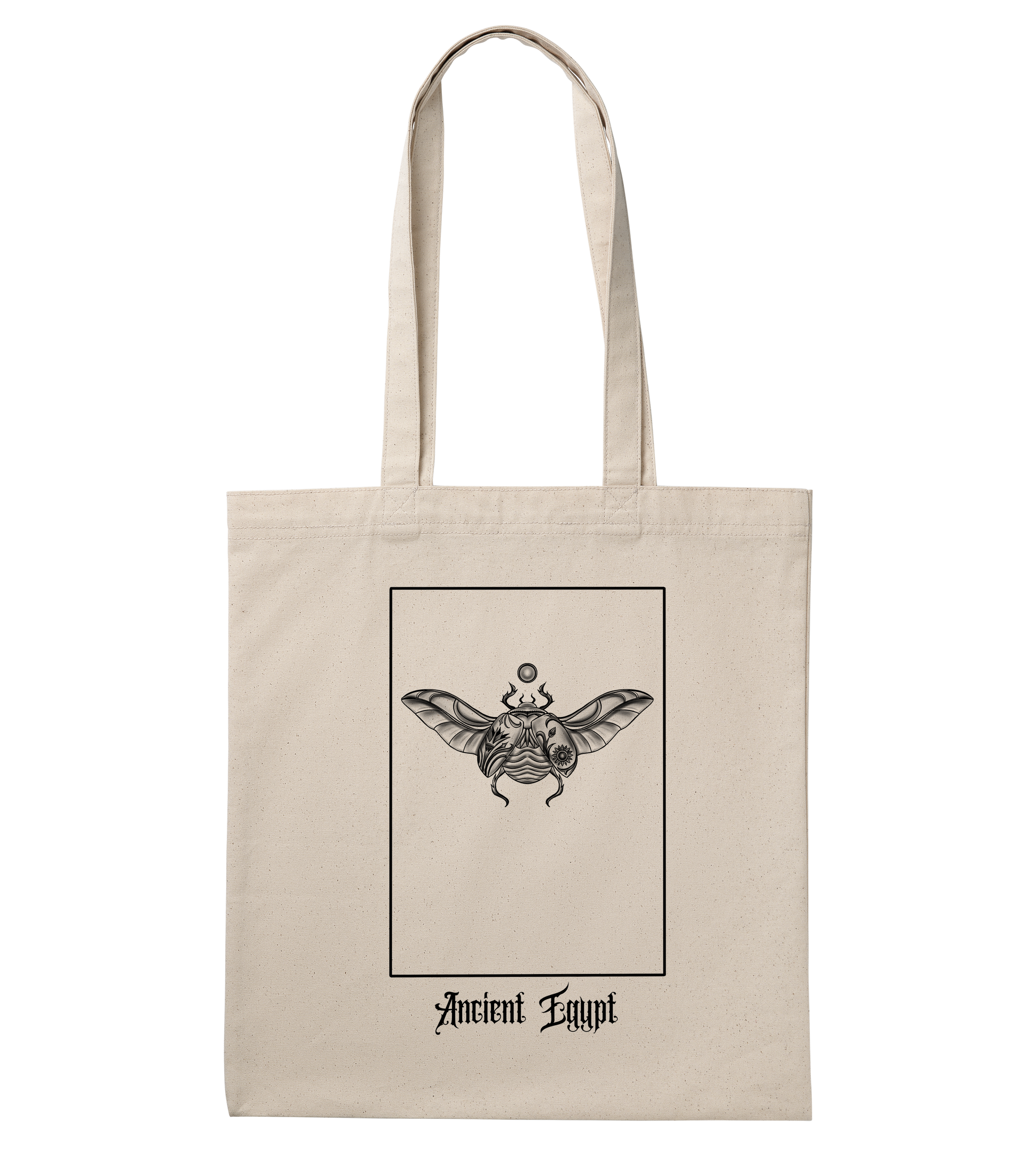 Tote Bag with Scarabee Inspired by Ancient Egyptic Art - White