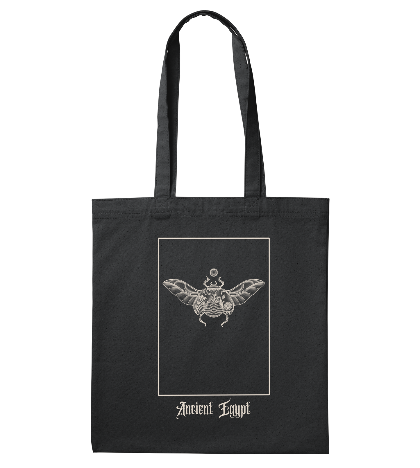 Tote Bag with Scarabee Inspired by Ancient Egyptic Art - Black