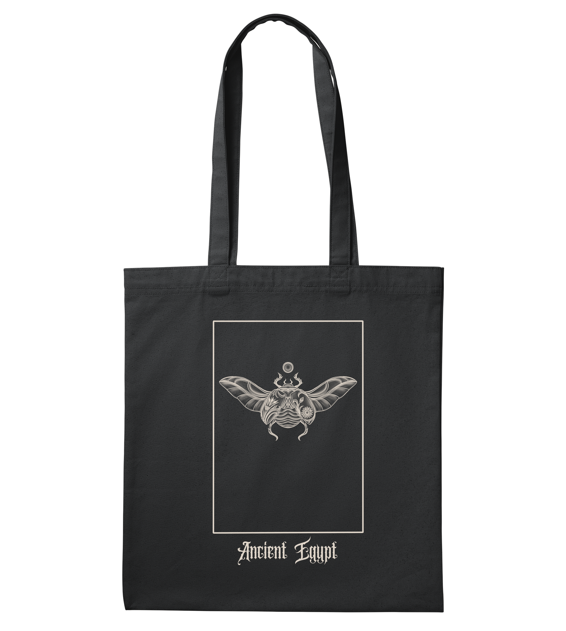 Tote Bag with Scarabee Inspired by Ancient Egyptic Art - Black